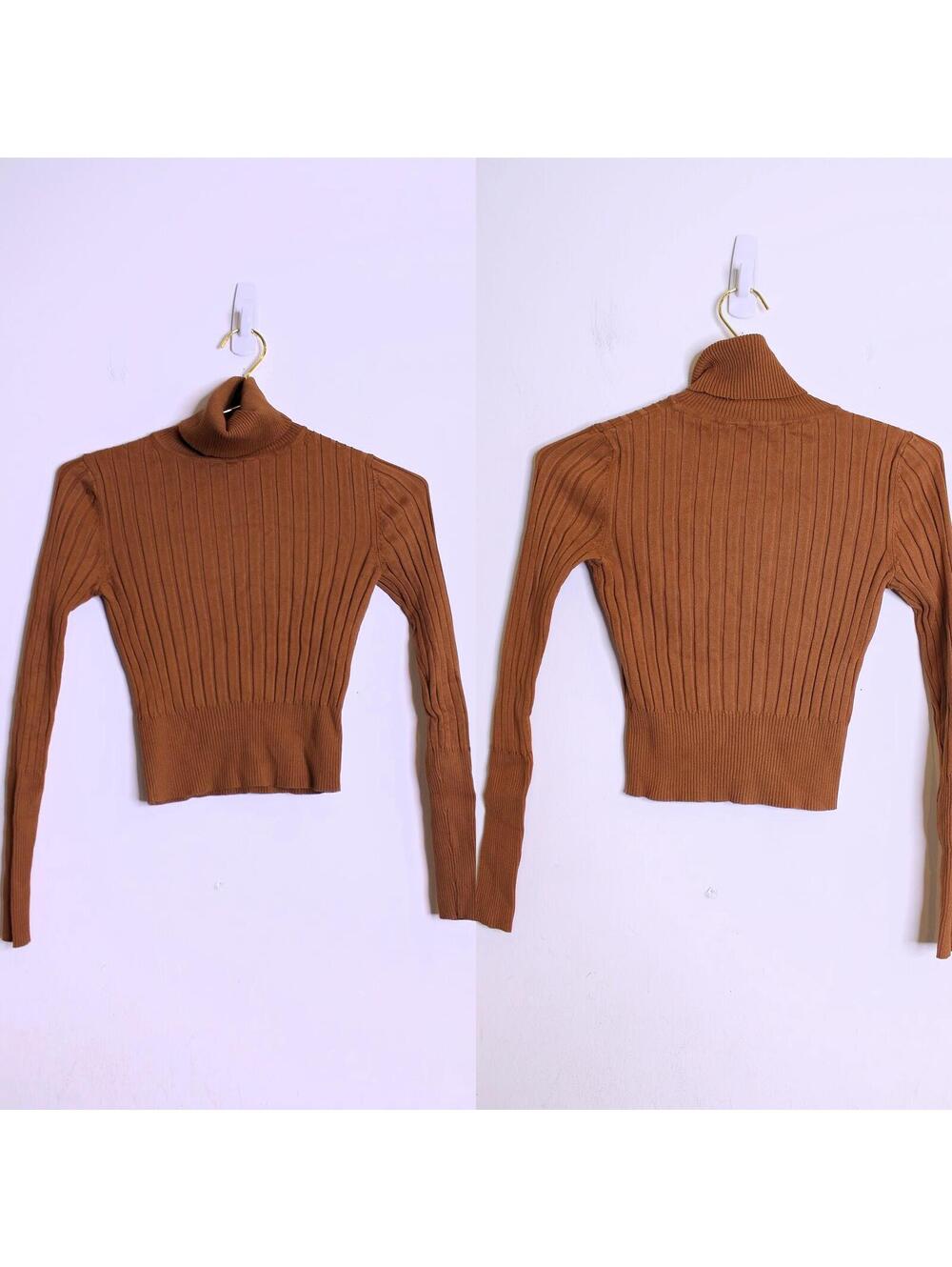 Zara Knit Sable Brown Crop Turtle Neck - Small